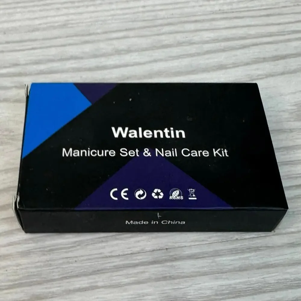 Walentin Manicure Pedicure Set & Nail Care Kit 7Pc Stainless Steel Black w/ Case
